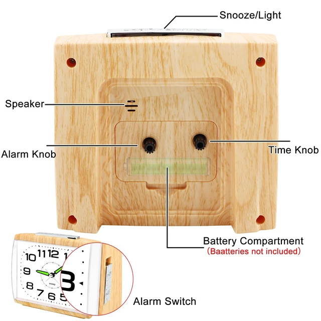 Alt view image 6 of 7 - Large Analog Alarm Clock for Bedside, Silent Non-Ticking | with Night Light, Battery Powered, Gradually Increasing Alarm for Heavy Sleepers, Seniors