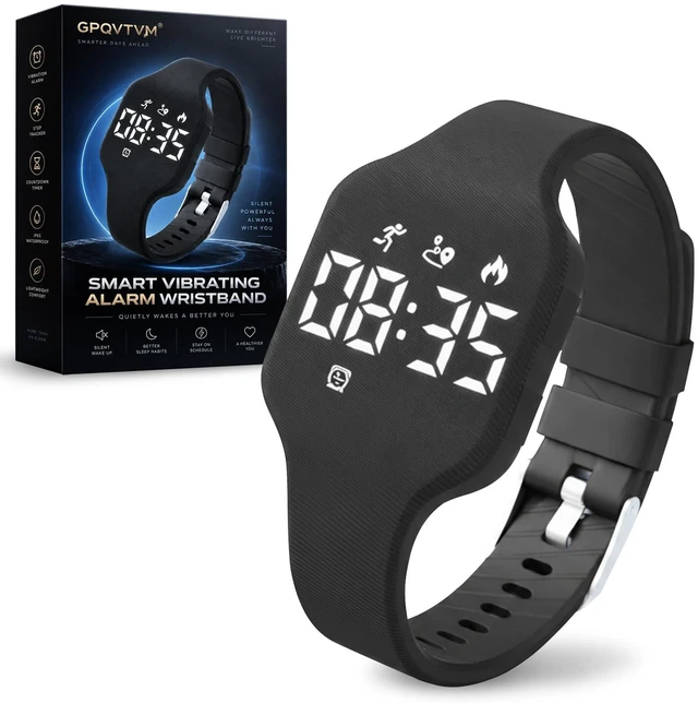 Main image of Alarm Clock for Heavy Sleepers Vibrating Wristband Silent Watch Bracelet Teens Deaf Adults Bed Shaker Travel Digital Wearable Timer Reminder Rechargeable ADHD Wake Up Vibration Deep Shock