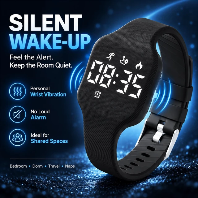 Alt view image 2 of 7 - Alarm Clock for Heavy Sleepers Vibrating Wristband Silent Watch Bracelet Teens Deaf Adults Bed Shaker Travel Digital Wearable Timer Reminder Rechargeable ADHD Wake Up Vibration Deep Shock