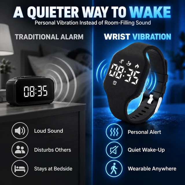 Alt view image 6 of 7 - Alarm Clock for Heavy Sleepers Vibrating Wristband Silent Watch Bracelet Teens Deaf Adults Bed Shaker Travel Digital Wearable Timer Reminder Rechargeable ADHD Wake Up Vibration Deep Shock