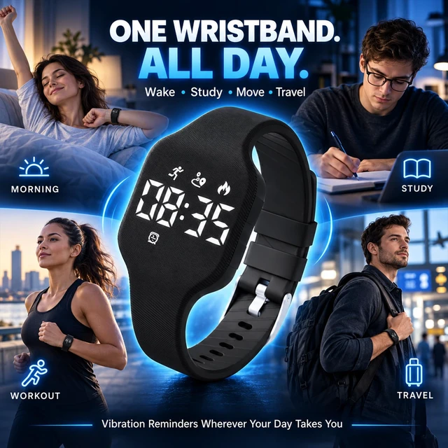 Alt view image 7 of 7 - Alarm Clock for Heavy Sleepers Vibrating Wristband Silent Watch Bracelet Teens Deaf Adults Bed Shaker Travel Digital Wearable Timer Reminder Rechargeable ADHD Wake Up Vibration Deep Shock