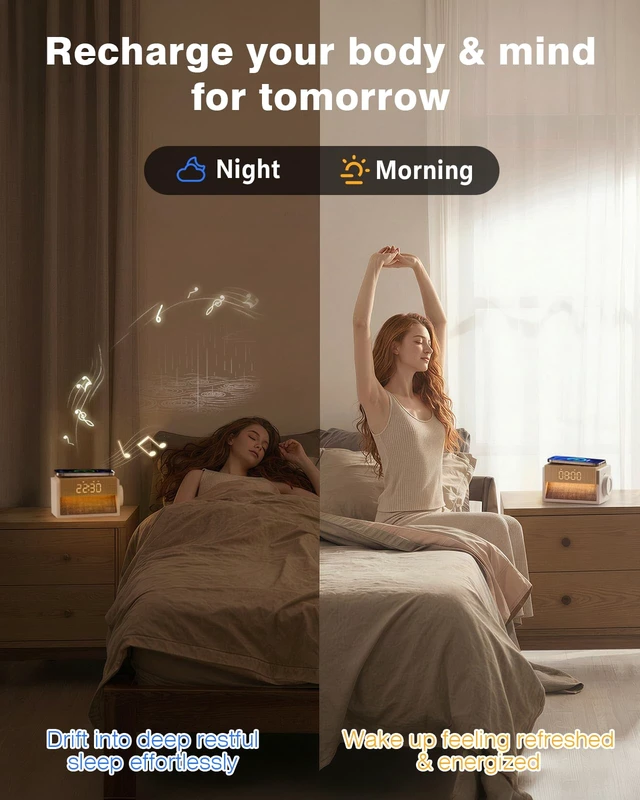 Alt view image 3 of 7 - Sunrise Alarm Clock with Sound Machine, Wireless Phone Charger | 20 Sleep Sounds, Natural Wake Up Light, Dimmable Clock for Bedroom, White Noise Machine for Heavy Sleepers Teens Adults