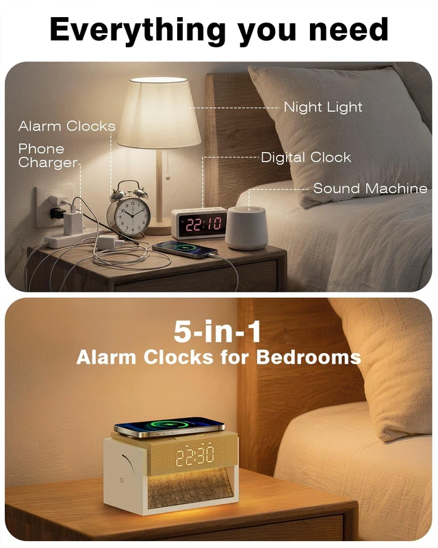 Alt view image 6 of 7 - Sunrise Alarm Clock with Sound Machine, Wireless Phone Charger | 20 Sleep Sounds, Natural Wake Up Light, Dimmable Clock for Bedroom, White Noise Machine for Heavy Sleepers Teens Adults