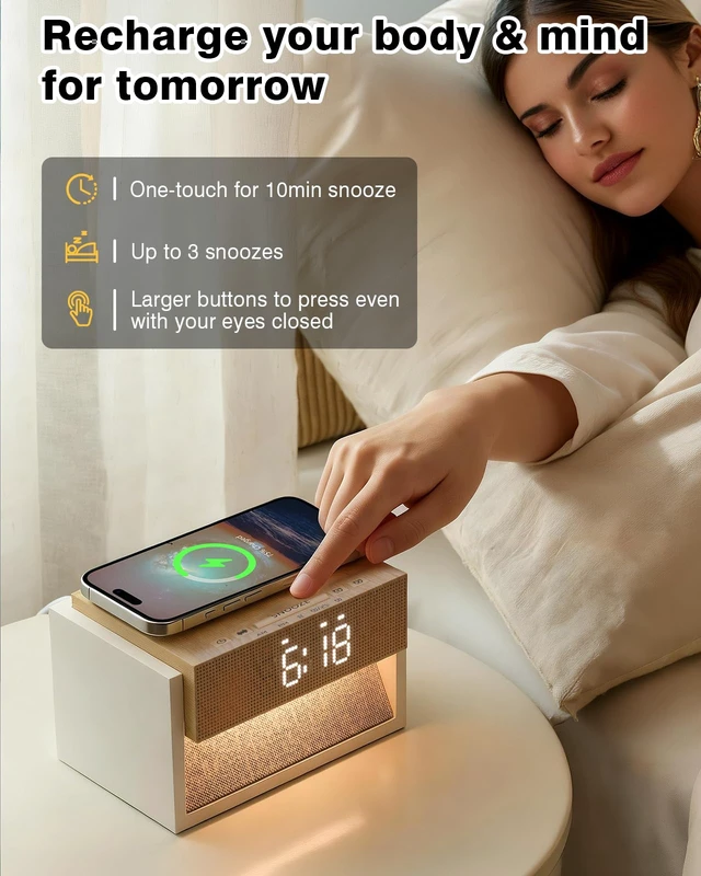 Alt view image 4 of 7 - Sunrise Alarm Clock with Sound Machine, Wireless Phone Charger | 20 Sleep Sounds, Natural Wake Up Light, Dimmable Clock for Bedroom, White Noise Machine for Heavy Sleepers Teens Adults