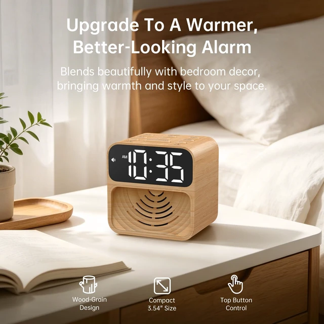 Alt view image 7 of 7 - Extra Loud Alarm Clock for Heavy Sleepers with 115dB Alarm | Red Flashing Light Backup to Help Prevent Oversleeping - Dual Alarm for Teens Adults Shift Workers in Bedroom - Wood Grain