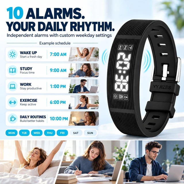 Alt view image 2 of 7 - YYJIZES All-New Upgrade for 2027 Alarm Clock for Heavy Sleepers Vibrating Wristband Shock Bracelet Wrist for Teens Silent Watch Kids para Despertador Alarma Boys Wake up Bed Shaker Deaf People ADHD