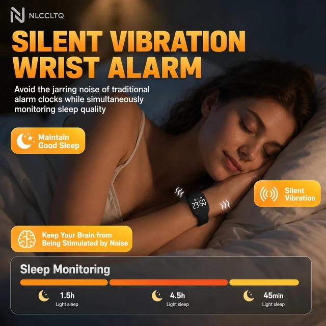 Alt view image 3 of 7 - Alarm Clock for Heavy Sleepers Vibrating Wristband Wrist Vibration Bracelet Silent Digital Watch Teens Travel Small Wearable Rechargeable Kids Deaf Wake Up Timer Stopwatch Reminder Adults Bedroom Band