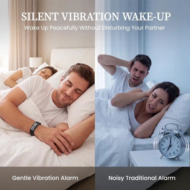 Alt view image 2 of 7 - Vibrating Alarm Wristband - Effective Alarm Clock for Heavy Sleepers, with up to 8 Personal Alarms or Pill Reminders per DayBlack