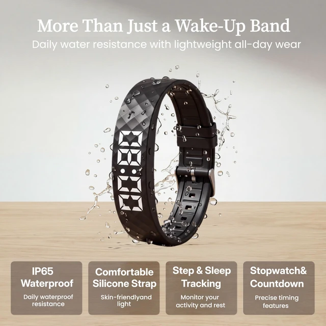 Alt view image 5 of 7 - Vibrating Alarm Wristband - Effective Alarm Clock for Heavy Sleepers, with up to 8 Personal Alarms or Pill Reminders per DayBlack