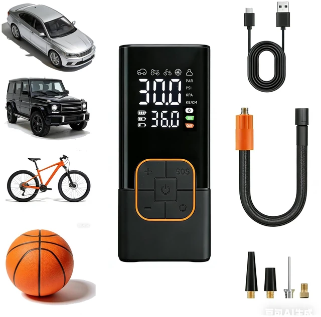 Main image of Tire Inflator Portable Air Compressor Cordless Mini Bike Pump with Digital Display, 150 PSI Car Tires Air Pump with Pressure Gauge, LED Lights & Pressure Gauge for Car, Motorcycle, Bike, Balls