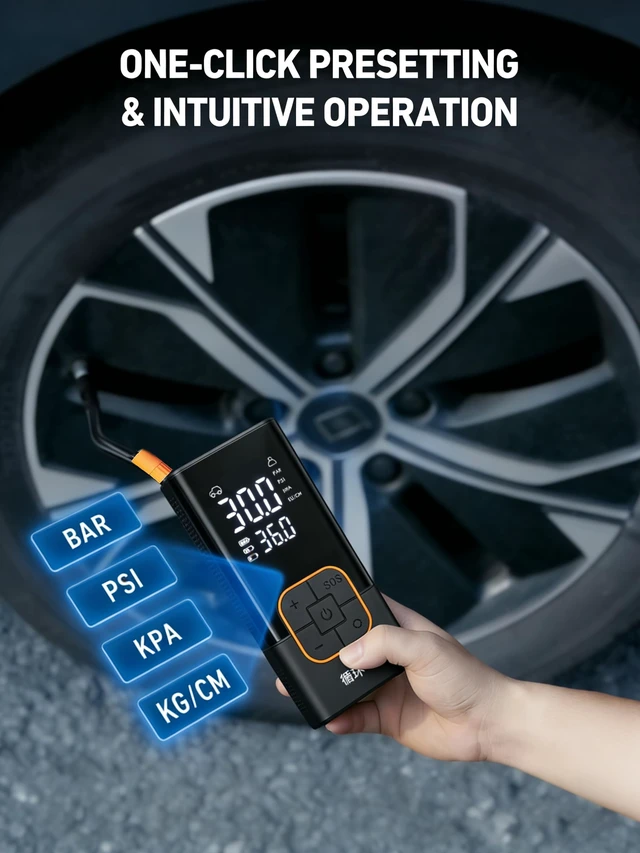 Alt view image 4 of 6 - Tire Inflator Portable Air Compressor Cordless Mini Bike Pump with Digital Display, 150 PSI Car Tires Air Pump with Pressure Gauge, LED Lights & Pressure Gauge for Car, Motorcycle, Bike, Balls