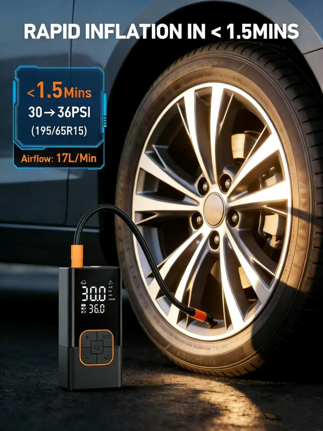 Alt view image 3 of 6 - Tire Inflator Portable Air Compressor Cordless Mini Bike Pump with Digital Display, 150 PSI Car Tires Air Pump with Pressure Gauge, LED Lights & Pressure Gauge for Car, Motorcycle, Bike, Balls