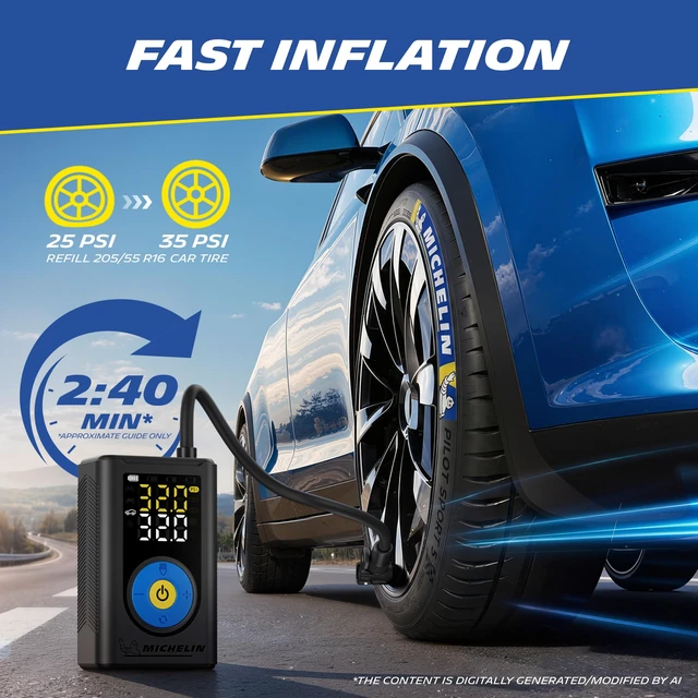 Alt view image 2 of 7 - Tire Inflator, Portable Air Compressor, 150 PSI Air Pump, 5200mAh Dual Battery, Auto Shut-Off, LED Screen, for Cars, Motorcycles, and Bicycles