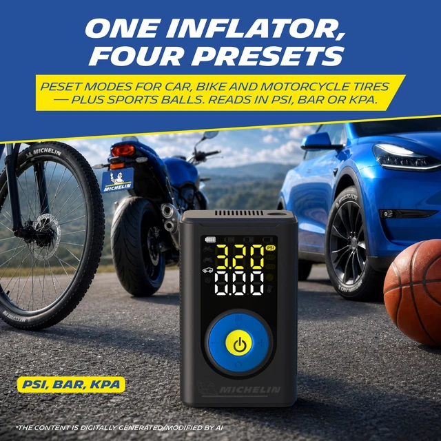 Alt view image 4 of 7 - Tire Inflator, Portable Air Compressor, 150 PSI Air Pump, 5200mAh Dual Battery, Auto Shut-Off, LED Screen, for Cars, Motorcycles, and Bicycles