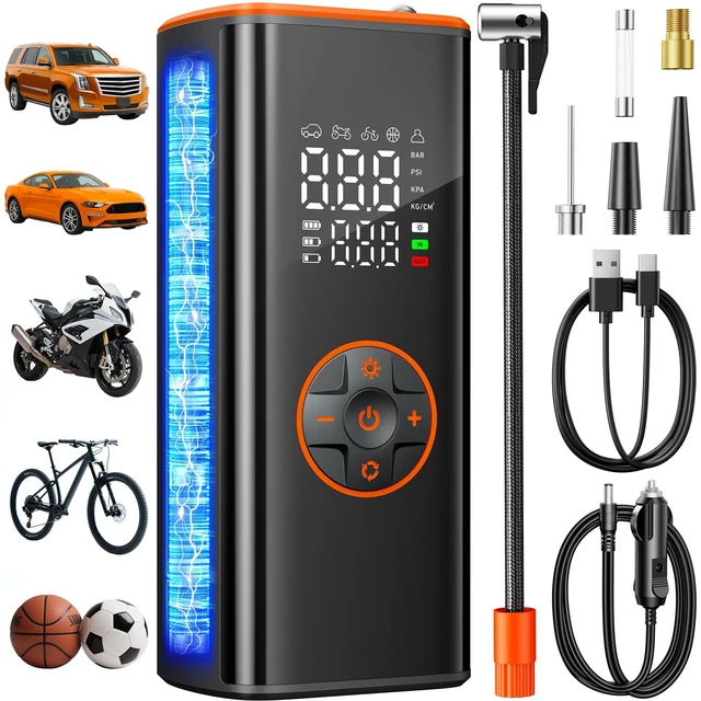 Main image of Tire Inflator Portable Air Compressor, 180 PSI Cordless Tire Pump | 20L/min fast inflation and 12V dual power, automatic shutoff