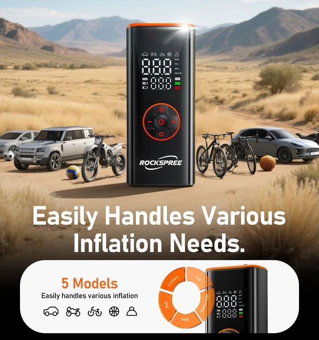 Alt view image 2 of 7 - Tire Inflator Portable Air Compressor, 180 PSI Cordless Tire Pump | 20L/min fast inflation and 12V dual power, automatic shutoff