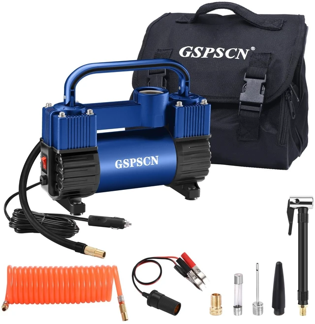 Main image of 12V Heavy Duty Tire Inflator Metal Portable Air Compressor Pump | 6X Faster Inflation Double Cylinders 150PSI Air Pump with Adapter for Car, RV,Pickup Truck, SUV, Van,Camper, Air Bed,Ball