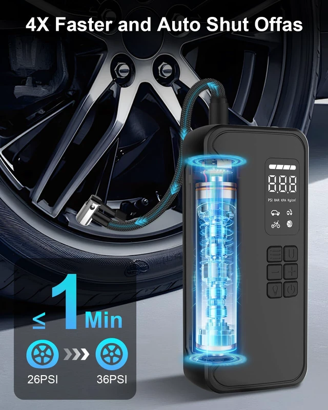 Alt view image 2 of 7 - Tire Inflator Portable Air Compressor 150 PSI Cordless Air Pump | Digital Pressure Gauge, LED Light, For Car Tires, Motorcycle, Bike, Ball, Inflatables