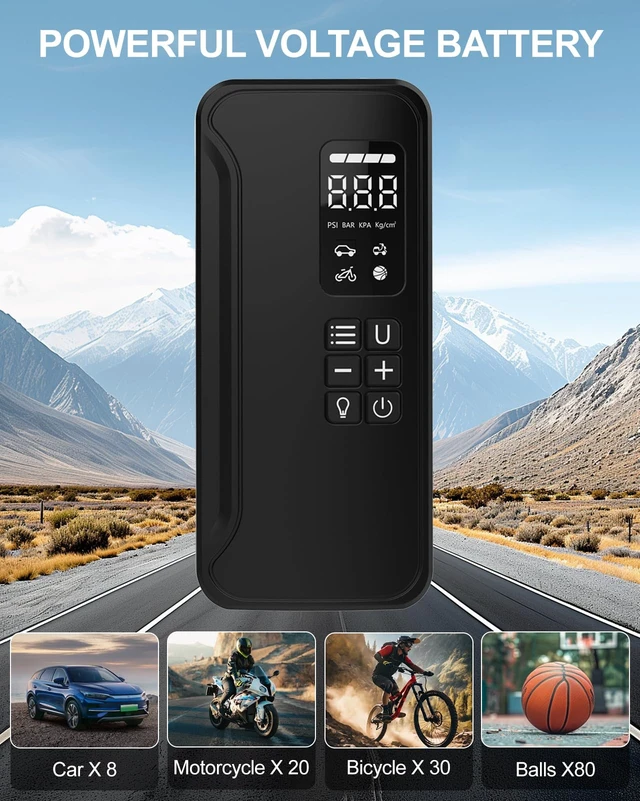 Alt view image 5 of 7 - Tire Inflator Portable Air Compressor 150 PSI Cordless Air Pump | Digital Pressure Gauge, LED Light, For Car Tires, Motorcycle, Bike, Ball, Inflatables