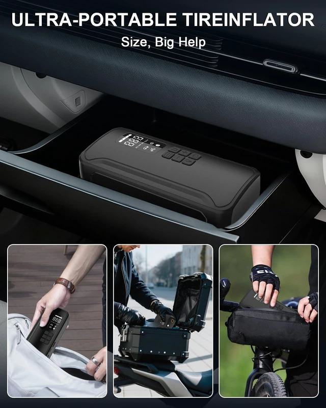Alt view image 6 of 7 - Tire Inflator Portable Air Compressor 150 PSI Cordless Air Pump | Digital Pressure Gauge, LED Light, For Car Tires, Motorcycle, Bike, Ball, Inflatables
