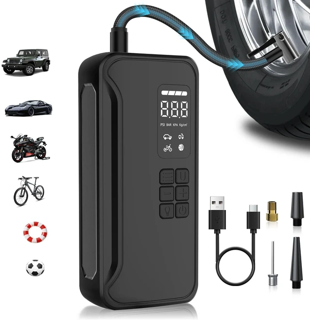 Main image of Tire Inflator Portable Air Compressor 150 PSI Cordless Air Pump | Digital Pressure Gauge, LED Light, For Car Tires, Motorcycle, Bike, Ball, Inflatables