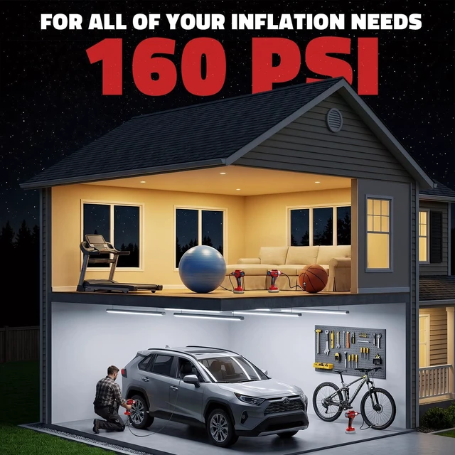 Alt view image 2 of 7 - 160PSI Cordless Tire Inflator Compatible with Craftsman 20V Battery | 12Ft Cord-12V DC-Powered Portable Air Compressor with Digital Pressure Gauge, Auto Shut-Off, LED Light for Car (Tool Only)