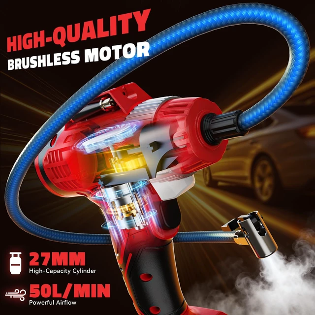 Alt view image 5 of 7 - 160PSI Cordless Tire Inflator Compatible with Craftsman 20V Battery | 12Ft Cord-12V DC-Powered Portable Air Compressor with Digital Pressure Gauge, Auto Shut-Off, LED Light for Car (Tool Only)