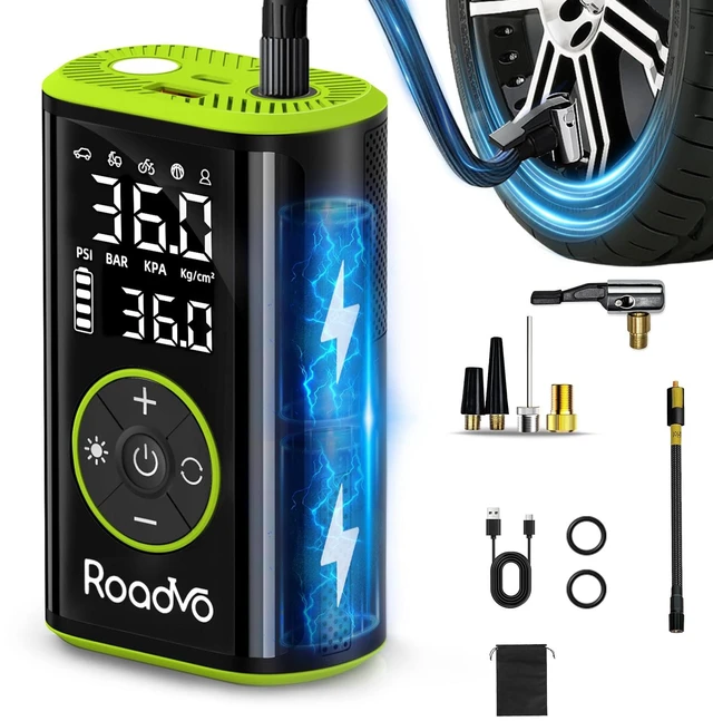Main image of 10000mAh Tire Inflator Portable Air Compressor | 150PSI, 3X Faster Electric Cordless, Presta & Schrader Valves, Auto Shut-Off, LED,Car,Motorcycle,Bike,Ball