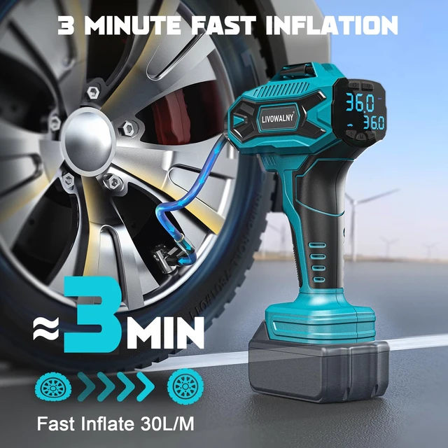 Alt view image 4 of 7 - Tire Inflator Air Compressor Compatible with Makita 18V Battery, 160PSI Cordless Portable Electric Air Pump with Digital Pressure Gauge for Car Motorcycles Bike Sport Ball Auto (Tool Only)