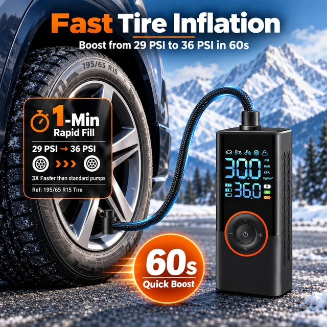 Alt view image 4 of 6 - Portable Cordless Tire Inflator, 150PSI Air Compressor with Digital Gauge | 25L/min Fast Inflation, 5 Preset Modes, Digital Gauge, LED Light, Type-C Charging for Car Motorcycle Bike Scooter Ball