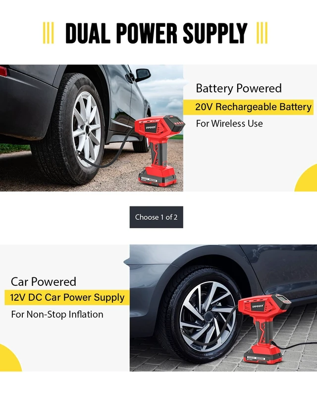 Alt view image 6 of 7 - Tire Inflator Portable Air Compressor - 160PSI (20V Battery & 12V DC) | Cordless Tire Pump with Dual Power, 7X Faster Inflation Air Pump,Auto Shut Off, Digital Gauge for Car, Motorcycle, E-Bike