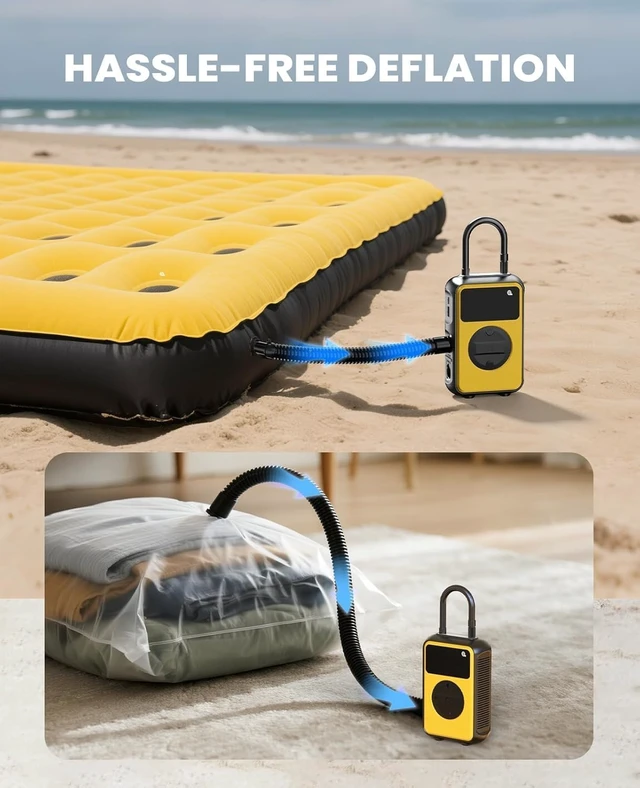 Alt view image 4 of 7 - Tire Inflator Portable Air Compressor Cordless with Pressure Gauge and Auto Shut-Off Function, Dual Modes Air Pump - 150 PSI for Car Bike Tires & 4.0 kPa for Air Mattresses and Inflatables