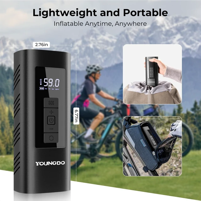 Alt view image 5 of 6 - Tire Inflator Portable Air Compressor, Bike Pump | 150 PSI Cordless Air Pump, Fast Inflation, Auto Shut-off, Pressure Gauge, LED Light, for Car, Bike, Motorcycle and Ball