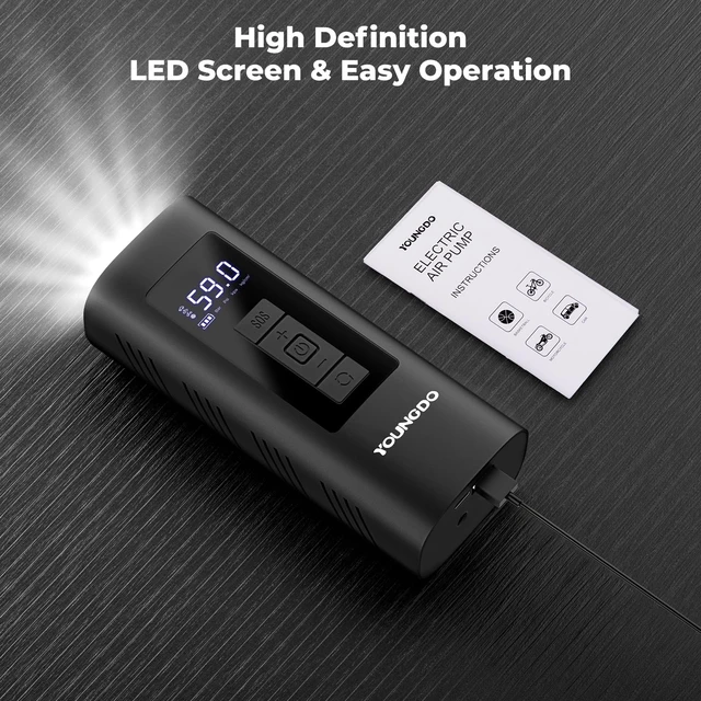 Alt view image 6 of 6 - Tire Inflator Portable Air Compressor, Bike Pump | 150 PSI Cordless Air Pump, Fast Inflation, Auto Shut-off, Pressure Gauge, LED Light, for Car, Bike, Motorcycle and Ball