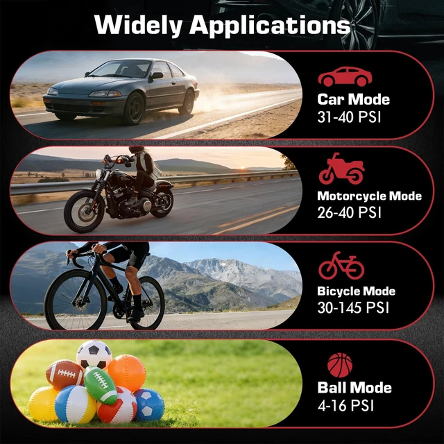 Alt view image 3 of 6 - Portable Air Compressor, Tire Inflator with Digital Gauge, 2000mAh Rechargeable Battery, 150 PSI, for Car Tires, Bike, Motorcycle, Balls, Air Mattress, Includes LED Light & Multiple Nozzles