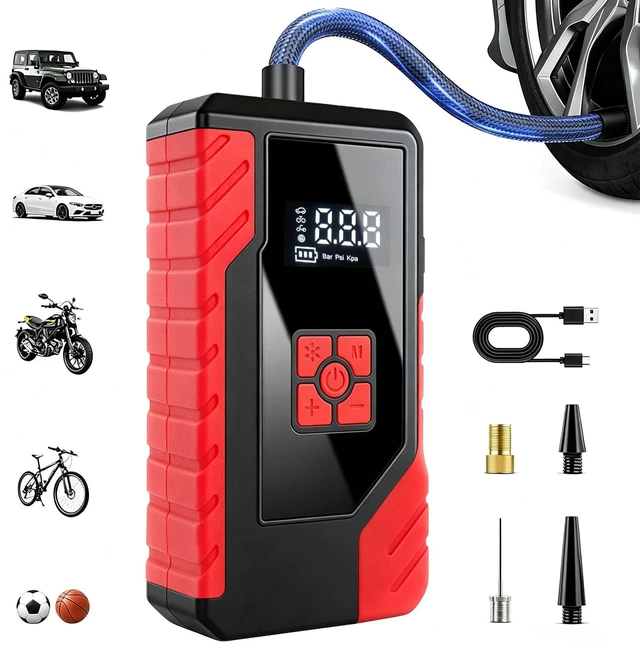 Main image of Tire Inflator Portable Air Compressor Rechargeable Air Pump for Car Tires | cordless rechargeable tire inflator with Auto Shut-Off, LED Light & USB Power Bank