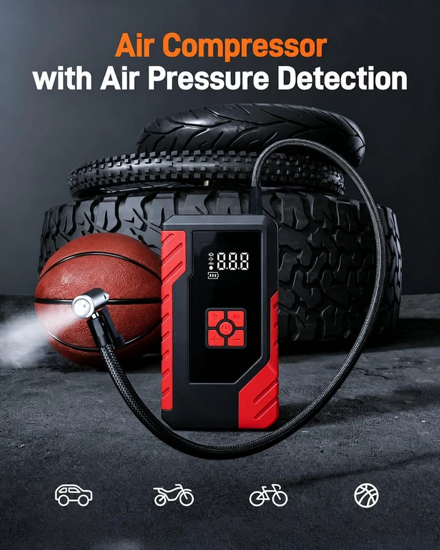 Alt view image 5 of 7 - Tire Inflator Portable Air Compressor Rechargeable Air Pump for Car Tires | cordless rechargeable tire inflator with Auto Shut-Off, LED Light & USB Power Bank