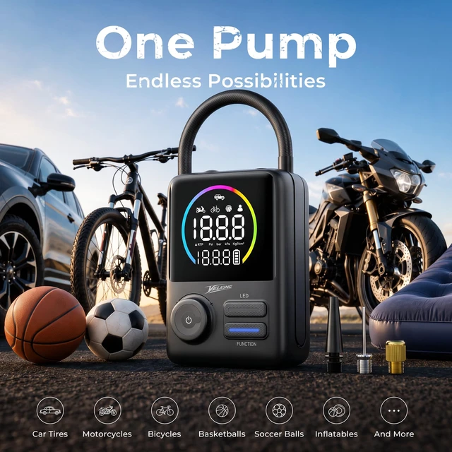 Alt view image 3 of 7 - Portable Tire Inflator, 150 PSI Cordless Air Pump, Fast Inflation | Portable Air Compressor for Car Tires, ±0.5 PSI Accuracy, Auto Shutoff, 10000mAh Battery, Dual Power, Color Display, 5 Modes