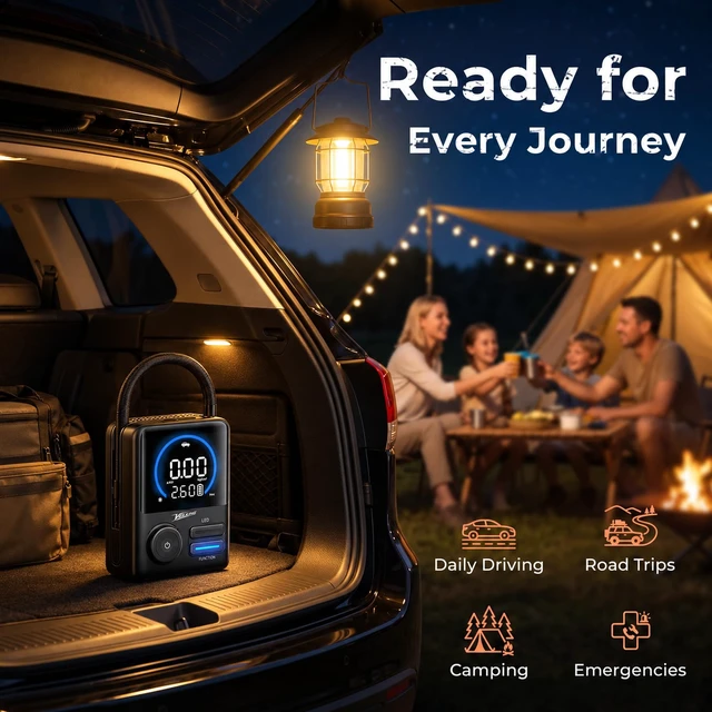 Alt view image 7 of 7 - Portable Tire Inflator, 150 PSI Cordless Air Pump, Fast Inflation | Portable Air Compressor for Car Tires, ±0.5 PSI Accuracy, Auto Shutoff, 10000mAh Battery, Dual Power, Color Display, 5 Modes