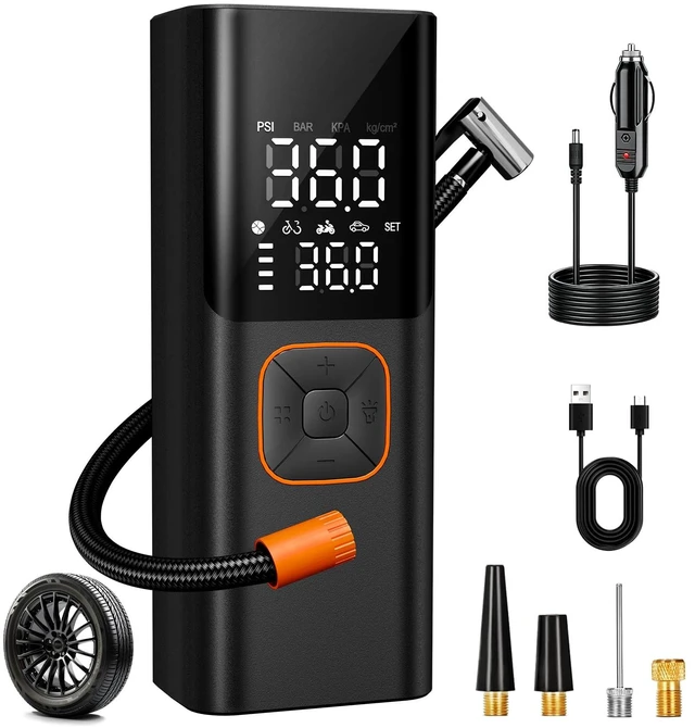 Main image of Tools - Other HandTire Inflator Portable Air Compressor, 6000mAh Cordless & 12V DC | 150PSI Cordless Tire Pump, Emergency Roadside Kit for Flat Tires, Fast Inflation for Car, Bike, Motorcycle, Ball