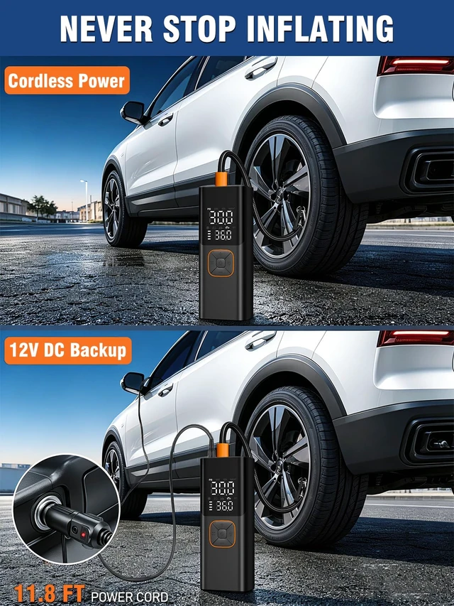 Alt view image 2 of 7 - Tools - Other HandTire Inflator Portable Air Compressor, 6000mAh Cordless & 12V DC | 150PSI Cordless Tire Pump, Emergency Roadside Kit for Flat Tires, Fast Inflation for Car, Bike, Motorcycle, Ball