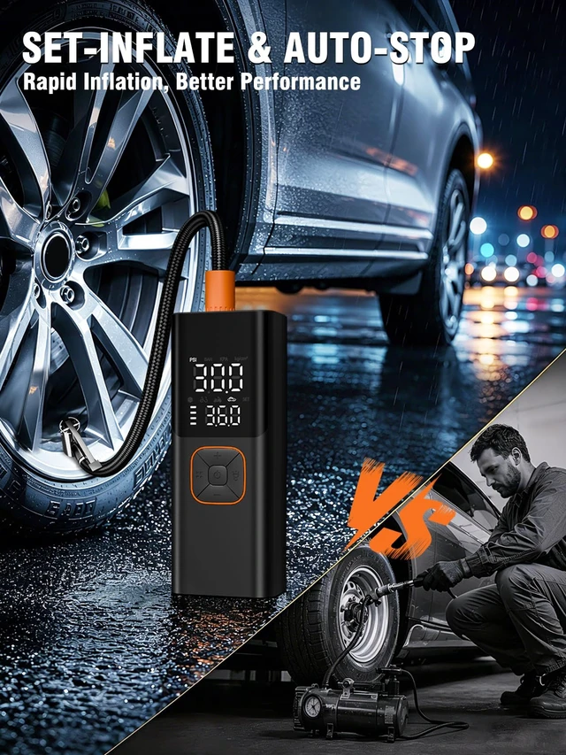 Alt view image 5 of 7 - Tools - Other HandTire Inflator Portable Air Compressor, 6000mAh Cordless & 12V DC | 150PSI Cordless Tire Pump, Emergency Roadside Kit for Flat Tires, Fast Inflation for Car, Bike, Motorcycle, Ball
