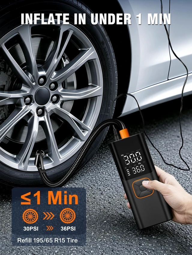 Alt view image 3 of 7 - Tools - Other HandTire Inflator Portable Air Compressor, 6000mAh Cordless & 12V DC | 150PSI Cordless Tire Pump, Emergency Roadside Kit for Flat Tires, Fast Inflation for Car, Bike, Motorcycle, Ball