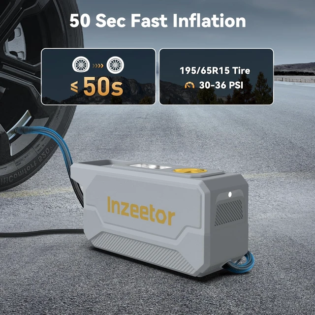 Alt view image 2 of 7 - 150 PSI Tire Portable Air Compressor with Digital Pressure, Gray | 12V DC Auto Shutoff Air Pump Emergency LED Light for Car Tires, Bicycle & Balloons