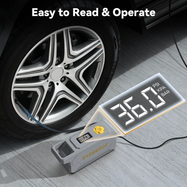 Alt view image 5 of 7 - 150 PSI Tire Portable Air Compressor with Digital Pressure, Gray | 12V DC Auto Shutoff Air Pump Emergency LED Light for Car Tires, Bicycle & Balloons