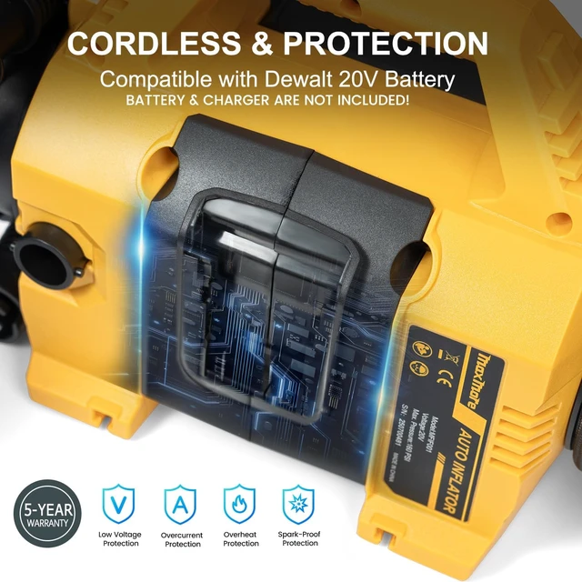 Alt view image 2 of 7 - Portable Tire Inflator/deflator Compatible with DeWalt 20V Battery | 160 PSI High Pressure Cordless Air Compressor Pump, Digital Gauge, Auto Shut-Off, LED Light for Car, Bike, Balls (Tool Only)