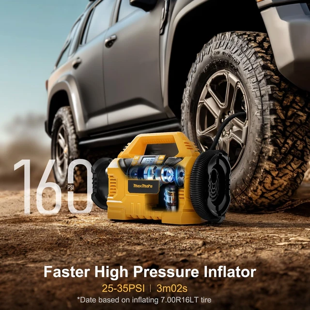 Alt view image 3 of 7 - Portable Tire Inflator/deflator Compatible with DeWalt 20V Battery | 160 PSI High Pressure Cordless Air Compressor Pump, Digital Gauge, Auto Shut-Off, LED Light for Car, Bike, Balls (Tool Only)