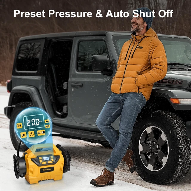 Alt view image 4 of 7 - Portable Tire Inflator/deflator Compatible with DeWalt 20V Battery | 160 PSI High Pressure Cordless Air Compressor Pump, Digital Gauge, Auto Shut-Off, LED Light for Car, Bike, Balls (Tool Only)