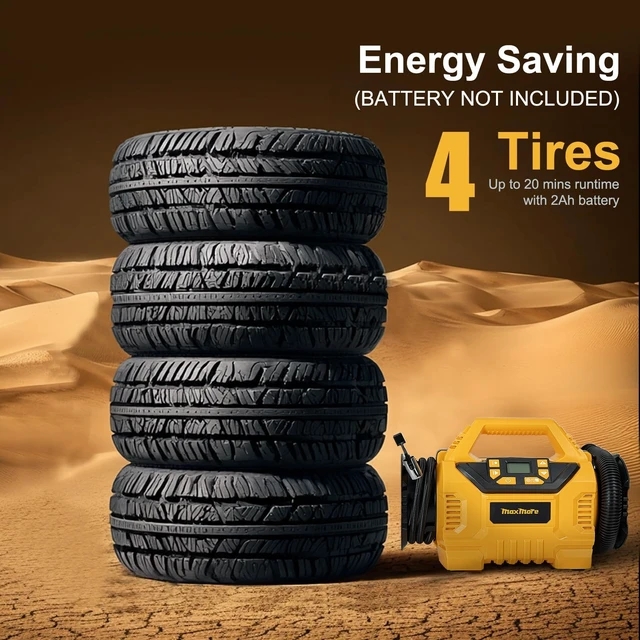 Alt view image 6 of 7 - Portable Tire Inflator/deflator Compatible with DeWalt 20V Battery | 160 PSI High Pressure Cordless Air Compressor Pump, Digital Gauge, Auto Shut-Off, LED Light for Car, Bike, Balls (Tool Only)