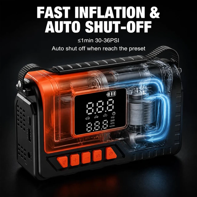 Alt view image 2 of 7 - Tire Inflator Portable Air Compressor Pump 150PSI, Tire Pump for Car 12V DC Digital Air Pump with LED Super Bright Light for Bicycle, Motorcycle, Automotive Car Accessories